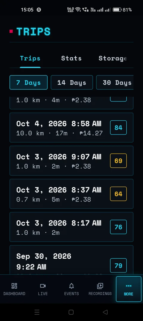 BladeWatch companion app trip history for a BYD car